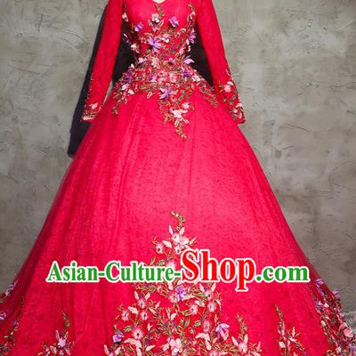 Top Grade Advanced Customization Evening Dress Red Wedding Dress Compere Bridal Full Dress for Women