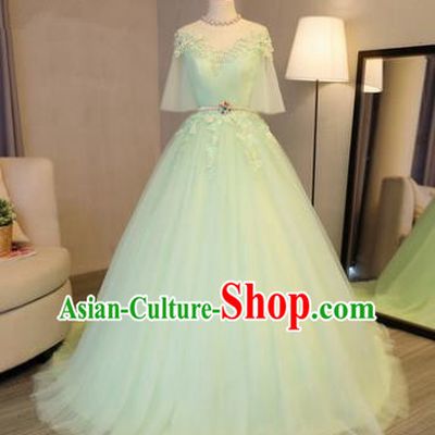 Top Grade Advanced Customization Evening Dress Green Veil Trailing Wedding Dress Compere Bridal Full Dress for Women