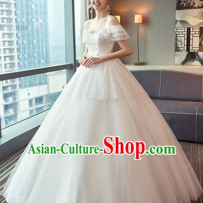Top Grade Wedding Costume White Veil Evening Dress Advanced Customization Bubble Dress Compere Bridal Full Dress for Women