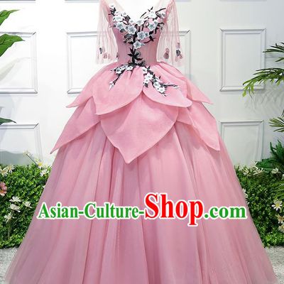 Top Grade Wedding Costume Pink Veil Evening Dress Advanced Customization Bubble Dress Compere Bridal Full Dress for Women