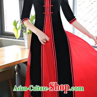 Top Grade Chinese Black Two-pieces Qipao Dress National Costume Traditional Mandarin Cheongsam for Women