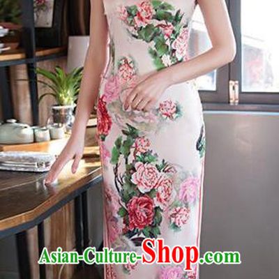 Top Grade Chinese Printing Rose Silk Qipao Dress National Costume Traditional Mandarin Cheongsam for Women