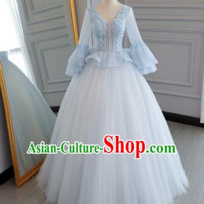 Top Grade Wedding Costume Blue Veil Evening Dress Advanced Customization Bubble Dress Compere Bridal Full Dress for Women