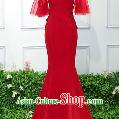 Top Grade Wedding Costume Compere Evening Dress Red Mermaid Dress Bridal Full Dress for Women