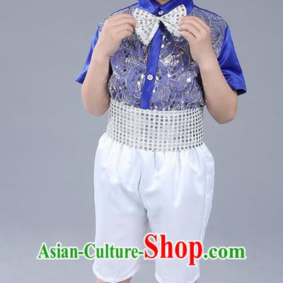 Top Grade Boys Chorus Sequins Costumes Children Compere Modern Dance Royalblue Clothing for Kids