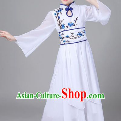 Chinese Traditional Folk Dance Costumes Children Classical Dance Embroidered Blue Plum Blossom Clothing for Kids