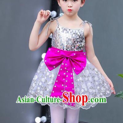 Top Grade Chorus Jaze Dance Stage Performance Costumes White Bubble Dress Children Modern Dance Clothing for Kids