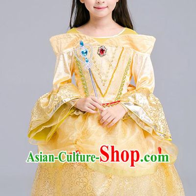 Top Grade Chorus Costumes Stage Performance Princess Yellow Dress Children Modern Dance Clothing for Kids