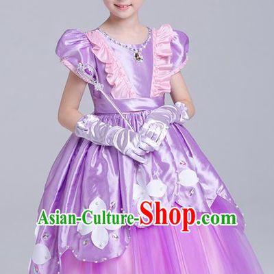 Top Grade Chorus Costumes Stage Performance Princess Purple Full Dress Children Modern Dance Clothing for Kids