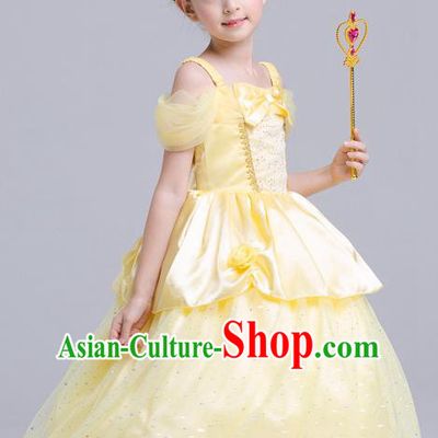 Top Grade Chorus Costumes Stage Performance Princess Yellow Full Dress Children Modern Dance Clothing for Kids