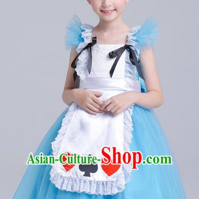 Top Grade Chorus Costumes Stage Performance Princess Blue Full Dress Children Modern Dance Clothing for Kids