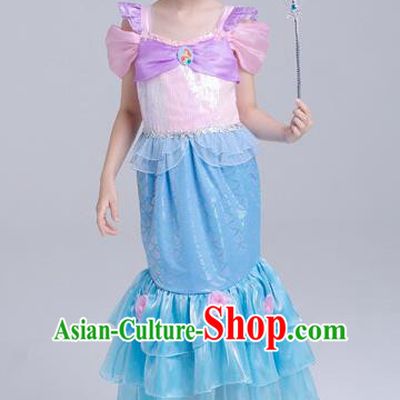 Top Grade Halloween Costumes Stage Performance Princess Mermaid Full Dress Children Modern Dance Clothing for Kids