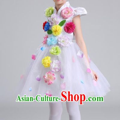 Top Grade Chorus Costumes Stage Performance Princess White Bubble Full Dress Children Modern Dance Clothing for Kids