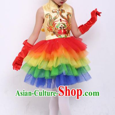 Chinese Traditional Folk Dance Costumes Chorus Dance Red Dress Children Classical Dance Clothing for Kids