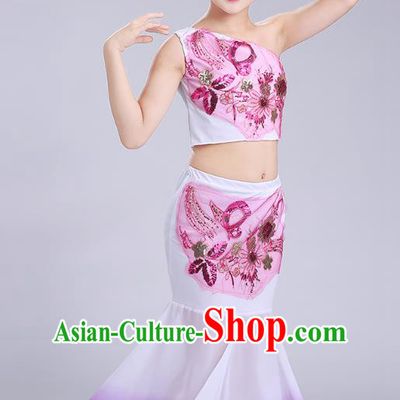 Chinese Traditional Folk Dance Costumes Dai Nationality Pavane Purple Dress Children Classical Peacock Dance Clothing for Kids