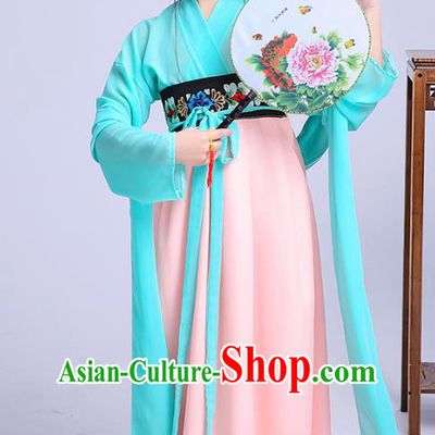Chinese Traditional Folk Dance Costumes Ancient Green Hanfu Dress Children Classical Dance Clothing for Kids