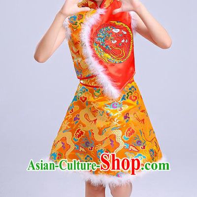 Chinese Traditional Folk Dance Fan Dance Costumes Children Classical Dance Yangko Clothing for Kids