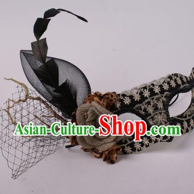 Halloween Fancy Ball Props Exaggerated Black Feather Face Mask Stage Performance Accessories Christmas Masks