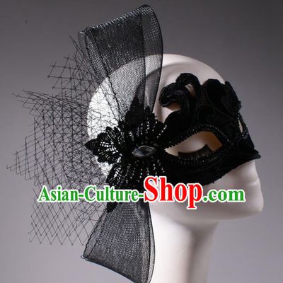 Halloween Fancy Ball Props Exaggerated Black Bowknot Face Mask Stage Performance Accessories Christmas Mysterious Masks