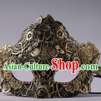 Halloween Fancy Ball Props Exaggerated Golden Lace Face Mask Stage Performance Accessories Christmas Mysterious Masks