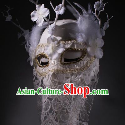 Halloween Fancy Ball Props Exaggerated Face Mask Stage Performance Accessories Christmas Mysterious White Lace Masks