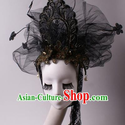Top Grade Halloween Hair Accessories Stage Performance Modern Fancywork Headwear Black Veil Headdress