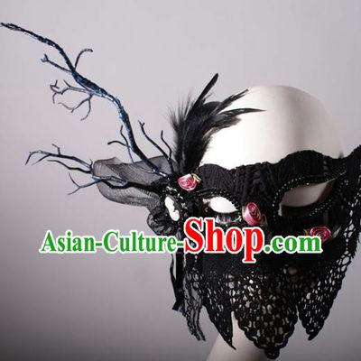 Halloween Fancy Ball Props Exaggerated Face Mask Stage Performance Accessories Christmas Mysterious Feather Masks