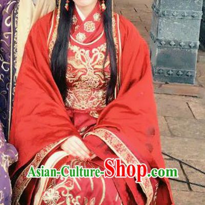 Teleplay Tribes and Empires Storm of Prophecy Chinese Ancient Crown Princess Embroidered Wedding Costumes and Headpiece Complete Set