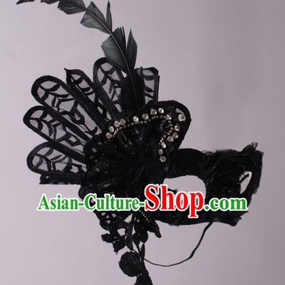 Halloween Exaggerated Black Feather Face Mask Fancy Ball Props Stage Performance Accessories Christmas Mysterious Masks