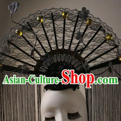 Top Grade Catwalks Queen Black Lace Hair Accessories China Style Stage Performance Modern Fancywork Headwear
