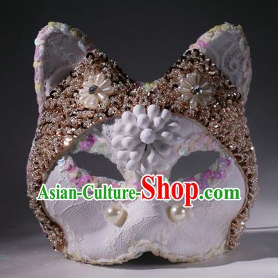 Halloween Exaggerated White Lace Fox Face Mask Fancy Ball Props Stage Performance Accessories Christmas Mysterious Masks