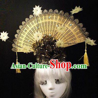 Top Grade Chinese Catwalks Hair Accessories Halloween Modern Fancywork Golden Hair Clasp Headwear