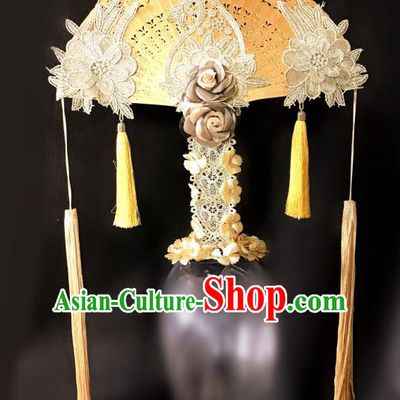 Top Grade Catwalks Golden Flowers Hair Accessories Exaggerated Chinese Traditional Headdress Modern Fancywork Headwear