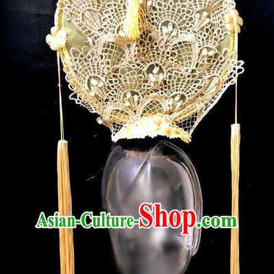 Top Grade Catwalks Golden Lace Hair Accessories Exaggerated Chinese Traditional Headdress Modern Fancywork Headwear