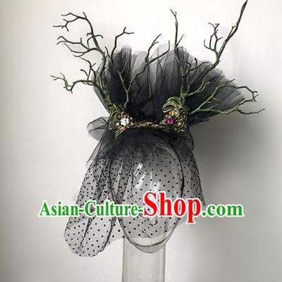 Top Grade Catwalks Hair Accessories Exaggerated Black Veil Hair Clasp Modern Fancywork Headwear