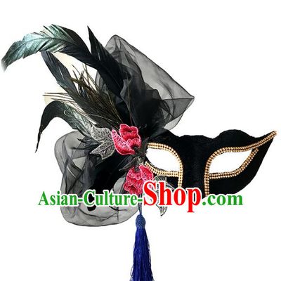 Halloween Catwalks Venice Face Mask Fancy Ball Embroidered Black Feather Masks Christmas Exaggerated Feather Masks