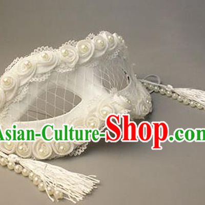Halloween Exaggerated White Pearls Tassel Face Mask Venice Fancy Ball Props Catwalks Accessories Christmas Masks
