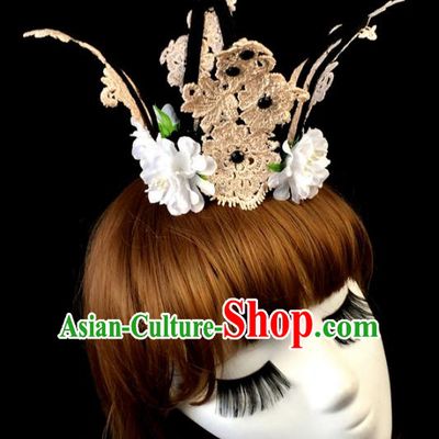 Top Grade Catwalks Hair Accessories Exaggerated Pink Lace Royal Crown Halloween Modern Fancywork Headwear
