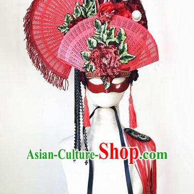 Top Grade Chinese Traditional Catwalks Hair Accessories Exaggerated Halloween Modern Fancywork Wedding Headwear