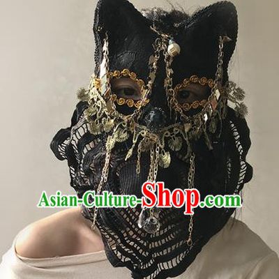 Halloween Venice Exaggerated Black Lace Face Mask Fancy Ball Props Catwalks Accessories Christmas Masks