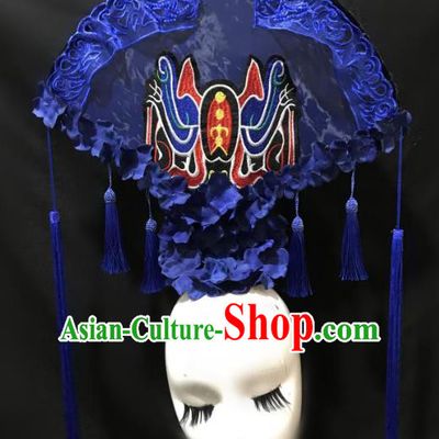 Top Grade Chinese Catwalks Hair Accessories Beijing Opera Headdress Exaggerated Halloween Modern Fancywork Headwear