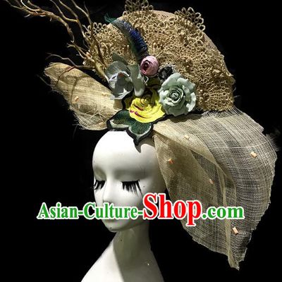 Top Grade Catwalks Hair Accessories Exaggerated Lace Headdress Halloween Modern Fancywork Headwear