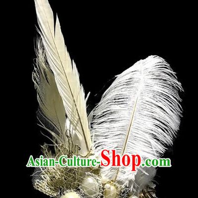 Top Grade Catwalks Hair Accessories Exaggerated White Feather Headdress Halloween Modern Fancywork Headwear