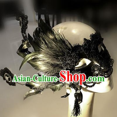 Halloween Catwalks Venice Face Mask Fancy Ball Props Accessories Christmas Exaggerated Black Feather Masks