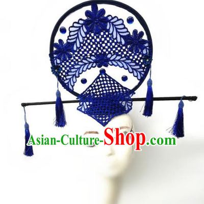 Top Grade Catwalks Hair Accessories Exaggerated Chinese Blue Lace Hair Clasp Modern Fancywork Headwear