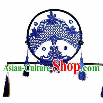 Top Grade Catwalks Hair Accessories Exaggerated Chinese Blue Crystal Lace Hair Clasp Modern Fancywork Headwear