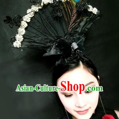 Top Grade China Catwalks Hair Accessories Exaggerated Black Hair Clasp Modern Fancywork Headwear