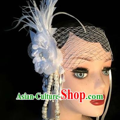 Top Grade Catwalks Hair Accessories Exaggerated White Flower Headband Modern Fancywork Headwear