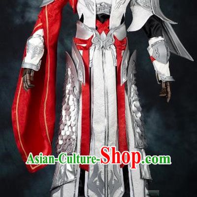 China Ancient Cosplay Chivalrous Expert Swordsman Costumes White Armour Chinese Traditional Knight-errant Clothing for Men