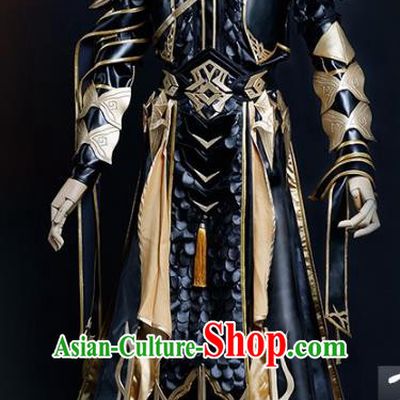 China Ancient Cosplay Chivalrous Expert Swordsman Costumes Black Armour Chinese Traditional Knight-errant Clothing for Men